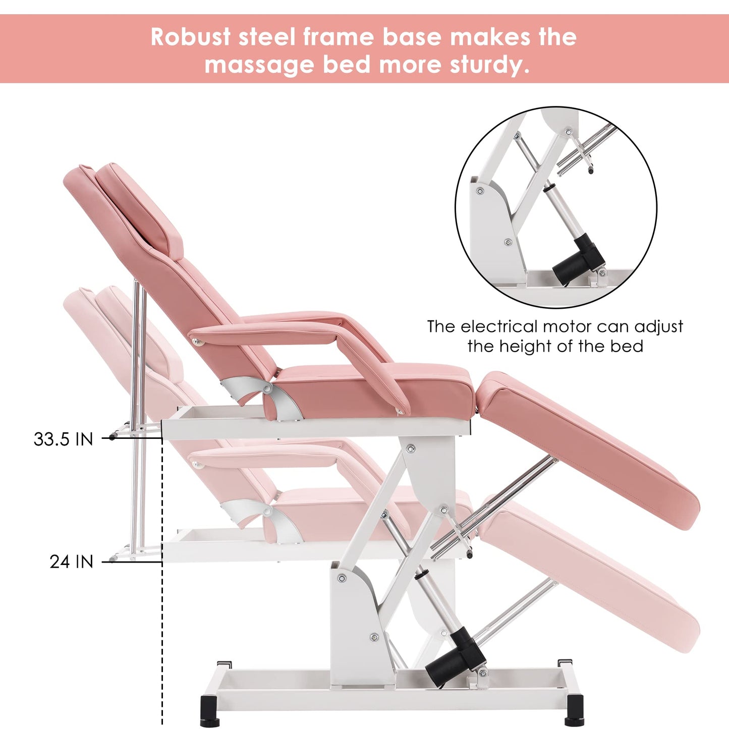 BarberPub Salon SPA Massage Bed Tattoo Chair Facial Adjustable Table Beauty Equipment 0100 (Pink)