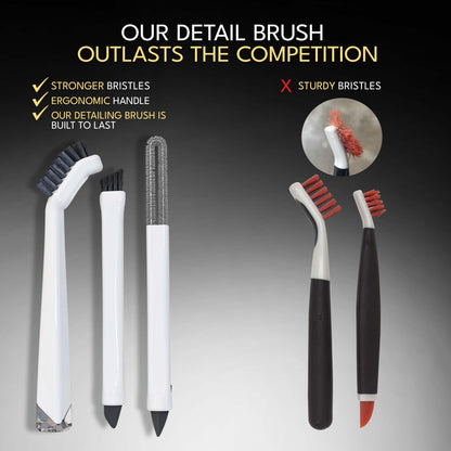 Small Cleaning Brush Set 3pcs—Crevice Brushes for Cleaning—Scrub Brushes Set with Silicone Tipped Scrub Brush—Stiff Handle Miniature Cleaning Brush for Kitchen Uensils, Tight Spaces, Tub, Shower