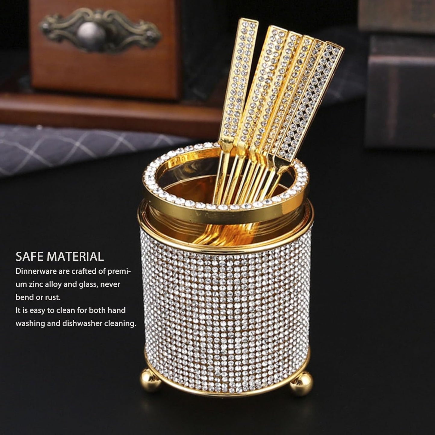 6Pcs Mini Tea Spoons Set, Gold Dessert Spoons with Holder, Zinc Alloy Small Delicate Spoons for Mixing, Ice Cream, Cake