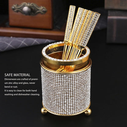 6Pcs Mini Tea Spoons Set, Gold Dessert Spoons with Holder, Zinc Alloy Small Delicate Spoons for Mixing, Ice Cream, Cake