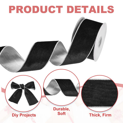 PATIKIL 10 Yards x 2.5" Christmas Ribbon, Velvet Ribbons Gift Wrapping Ribbon for Craft Birthday Wedding Festival Holiday Decoration, Black/Silver