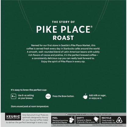 Starbucks K-Cup Coffee Pods - Medium Roast Pike Place Roast for Hot or Iced Coffee | 32 Pods