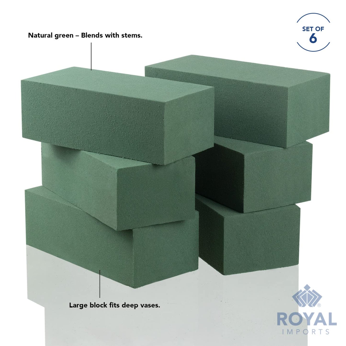 Floral Foam Blocks Pack of 6 (9” x 4.3” x 3.1”) Flower Foam for Flower Arrangements– Wet & Dry Florist Foam for Fresh or Artificial Flowers, Crafts, Centerpieces & Floral Supplies - Royal Imports