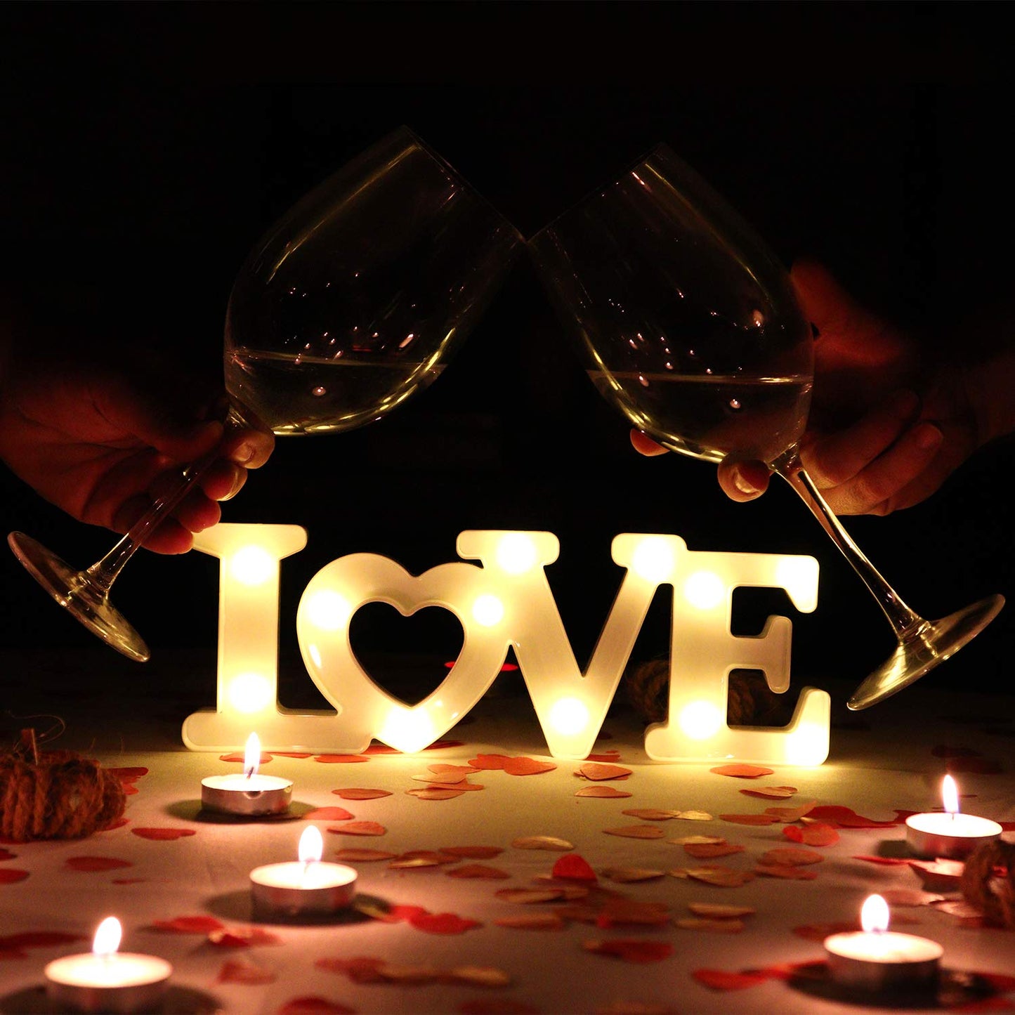 Love Sign with Lights - Valentines Day Decoration - Love Marquee Letters - Romantic Lighted Table Top Decor for Wedding & Home - White - CHEERIN