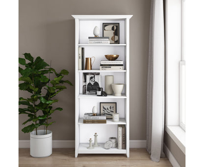 SIMPLIHOME Amherst Bookcase - 70 inch Tall 5-Shelf Solid Wood Bookshelf in White, Transitional Storage for Living Room, Study Room or Office with Adjustable Shelves and Tapered Legs