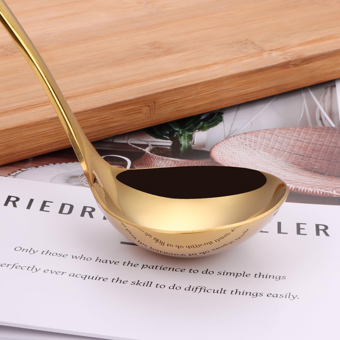 Mafier 9.5 Inch Gold Ladle Spoons SUS304 Stainless Steel Soup Ladle 2 oz. Gravy Sauce Kitchen Ladle for serving(Set of 2)