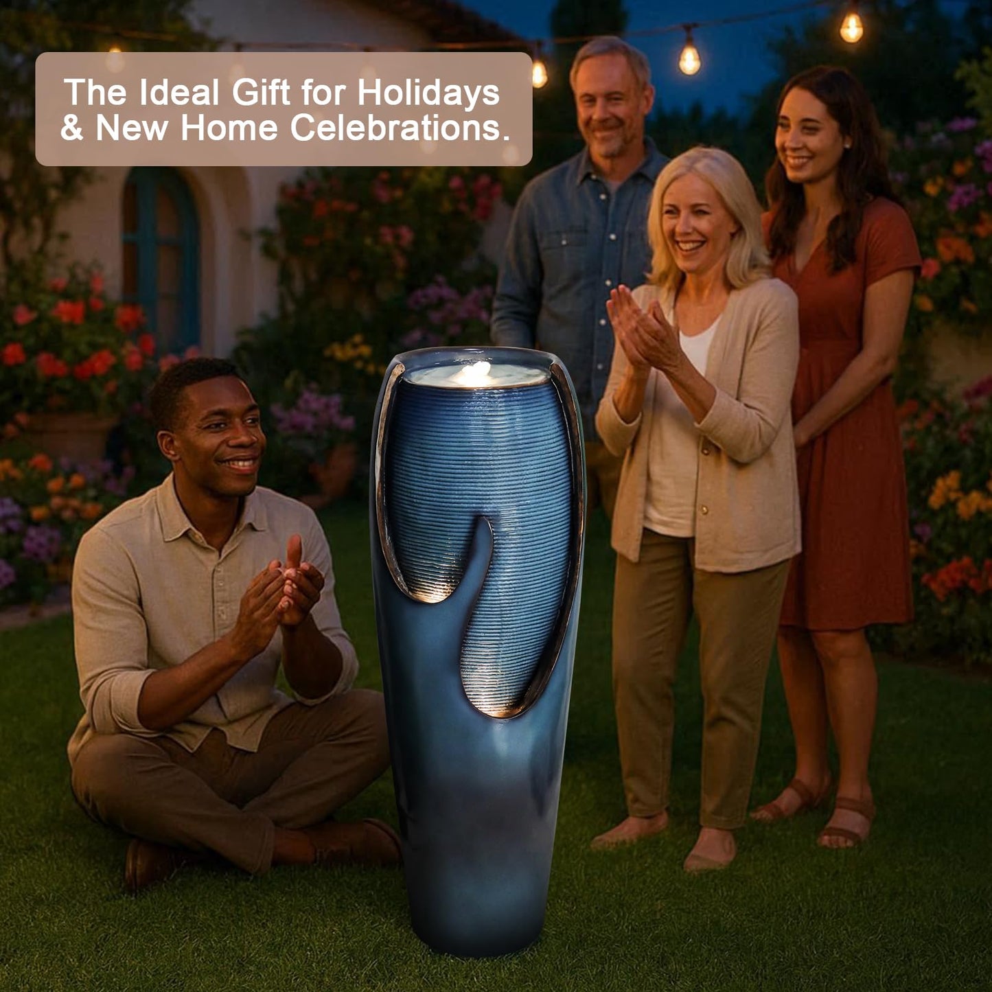 Naturefalls 38.7” H Modern Outdoor Fountain - 4-Tiered Outdoor Garden Fountains with Contemporary Design&LED Light for Garden, Patio, Deck, Porch, Backyard and Home Art Decor