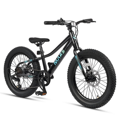 Glerc Mars Kids Mountain Bike, 20 Inch Fat Tire Bike for Teen Ages 6-12 Year Old, Bicycle with 2.8-Inch Wide Tires and 6 Speed Drivetrain, Black