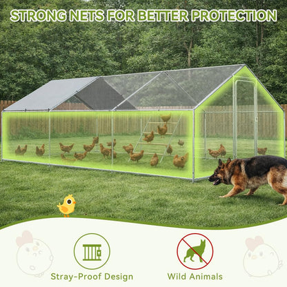 COMHOMA 19.7×10×6.6FT Large Metal Chicken Coop with Roosting Perch,Walk-in Chicken Run with Waterproof Roof & Lockable Door,Outdoor Poultry Cage for Hens,Ducks,Rabbits