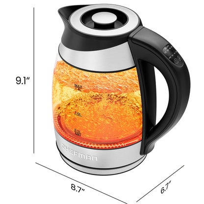 Chefman Electric Kettle with Temperature Control, 5 Presets LED Indicator Lights, Removable Tea Infuser, Glass Tea Kettle & Hot Water Boiler, 360° Swivel Base, BPA Free, Stainless Steel, 1.8 Liters