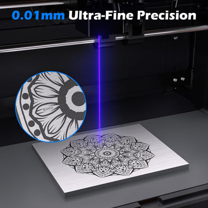 Genmitsu Kintix Laser Engraver 5W 5000mW, 90000mm/min Ultra Fast Galvo Laser with Electric Lifting Focus, 200x100mm Large Area for Jewelry, Metal, Wood, Compatible with LightBurn & APP, Class 1 Safety