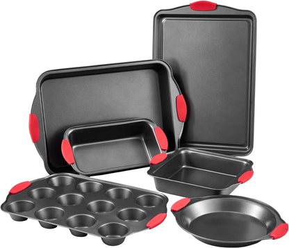 Set, 6-Piece, Sets VEVOR Baking Pans Nonstick Carbon Steel Cookware Sheets & Trays, Stackable Kitchen Oven Bakeware