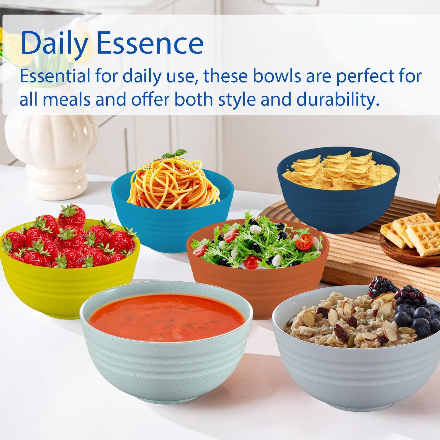 Homestockplus Unbreakable Cereal Bowls 25 OZ Microwave and Dishwasher Safe BPA-Free Bowl Dessert Bowls for Serving Soup, Oatmeal, Pasta and Salad [Set of 6]