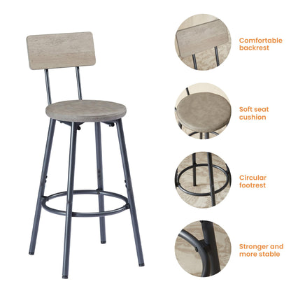KEIKI Long Bar Table Set with 3 PU Upholstered Bar Stools, Industrial Counter Height Dining Table and Chair Sets for Kitchen, Living Room, Small Space, Grey