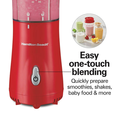 Hamilton Beach Portable Blender for Shakes and Smoothies, 14 Oz BPA Free Travel Cup & Lid, Durable Stainless Steel Blades, Personal Smoothie Blender, Red (51101RV)