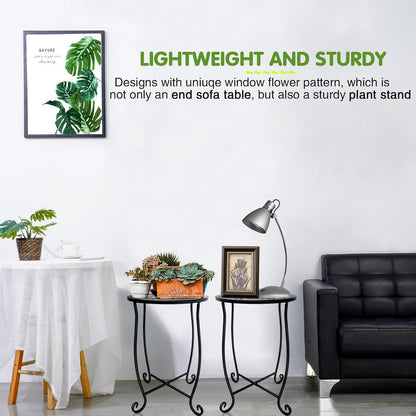 Fashion&cool 2 Pack Outdoor Side Tables for Small Space, Patio Side Table, Weather Resistant Metal Small Round Outdoor