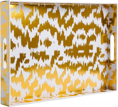 16" 12" Zosenley Decorative Serving Tray with Handles - x Large Rectangle Coffee Table Decor - Modern Gold Aesthetic