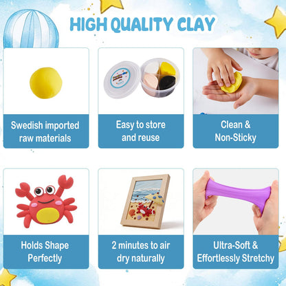 DIY Picture Frame Clay Art Kit for Kids - Rainbow Theme Air Dry Clay Set with Wooden Frame, Tools & Tutorial Cards, Creative Arts and Crafts Gift Set for Children Ages 3+