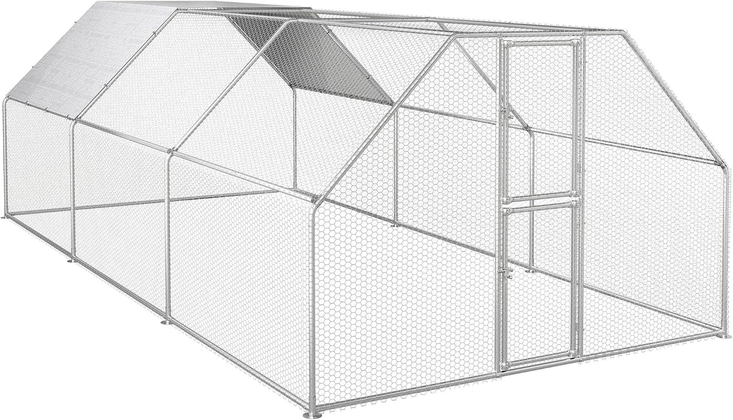 DWVO Large Metal Chicken Coop for 20-30 Chickens, 19.1 x 9.8 x 6.4 ft Walk-in Poultry Cage Chicken Run for Yard Outdoor with Waterproof and Anti-UV Cover Duck House Flat Roof Chicken Pen