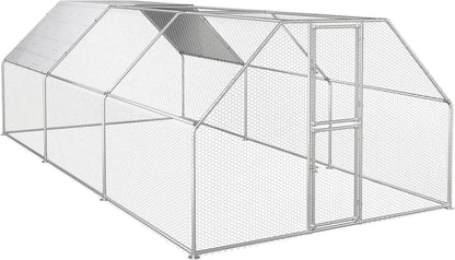 DWVO Large Metal Chicken Coop for 20-30 Chickens, 19.1 x 9.8 x 6.4 ft Walk-in Poultry Cage Chicken Run for Yard Outdoor with Waterproof and Anti-UV Cover Duck House Flat Roof Chicken Pen