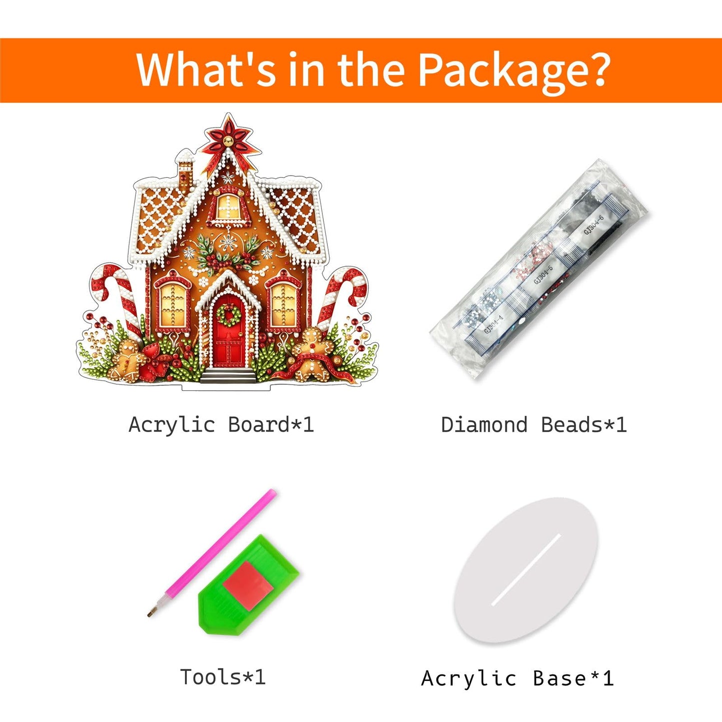 VODAPYC Christmas Diamond Art Tabletop Painting Kit, DIY Stand Up Double Sided Special Shaped Diamond Painting Desktop Ornament for Home Decor(Gingerbread House-2)
