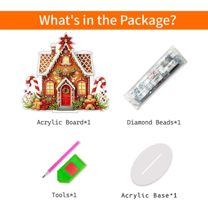 VODAPYC Christmas Diamond Art Tabletop Painting Kit, DIY Stand Up Double Sided Special Shaped Diamond Painting Desktop Ornament for Home Decor(Gingerbread House-2)