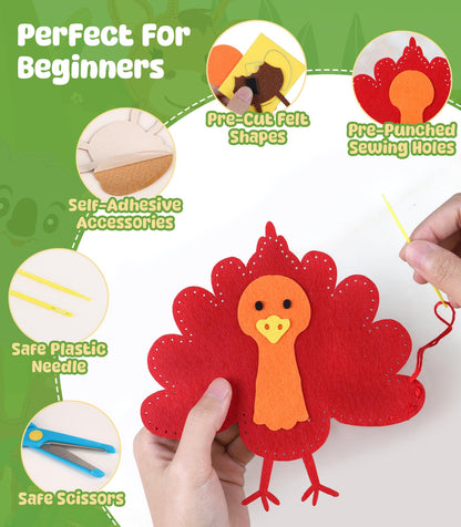 YEETIN Sewing Kit for Kids Ages 6+, Beginner Felt Sewing Craft Kit, DIY Farm Stuffed Animals Making Set, Learn to Sew Gifts for Birthday