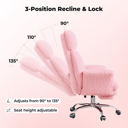 HOMRELEXA Big and Tall Office Chair, Flip Armrests for Pets & Cross Legged Sitting, Executive Ergonomic Computer Gaming Chair with Foot Rest, Rose Velvet Pink Wide Seat Reclining Desk Chair