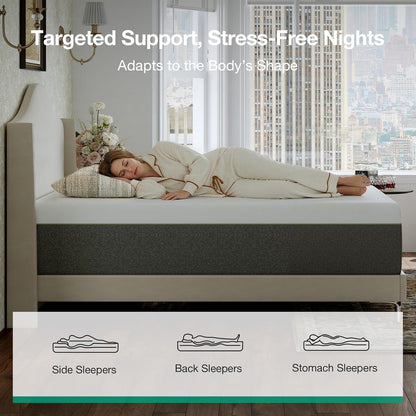 Novilla Bliss Twin XL Mattress - 10 Inch Green Tea Memory Foam for Refreshing Sleep | Cool-Touch Cover & Pain Relief