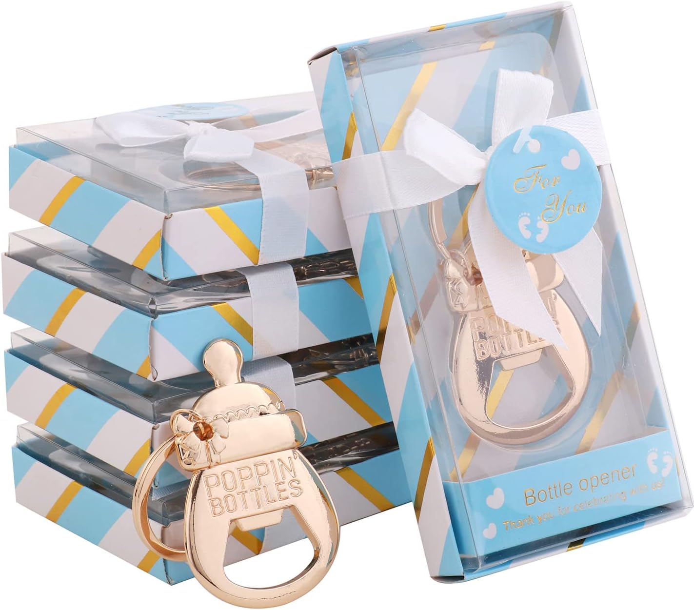 24 Pack 24) POPPIN BOTTLES Key Chain Bottle Opener Boy Baby Shower Favors for Guests,Boy Baby Shower Souvenirs Bottle