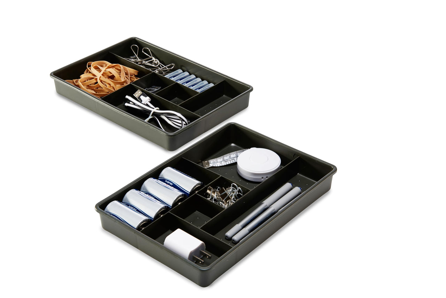madesmart Two-Piece Drawer Organizer, 12-Compartment Drawer Storage for Utensils, Tools & Household Essentials, Durable Non-Slip Design, Carbon