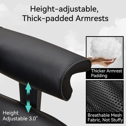 Efomao Big and Tall Office Chair with Footrest, 450lbs High Back Executive Chair with Spring Cushion, PU Leather Upholstery, Padded Armrests, Swivel Base, and Rolling Wheels – Black Computer Chair