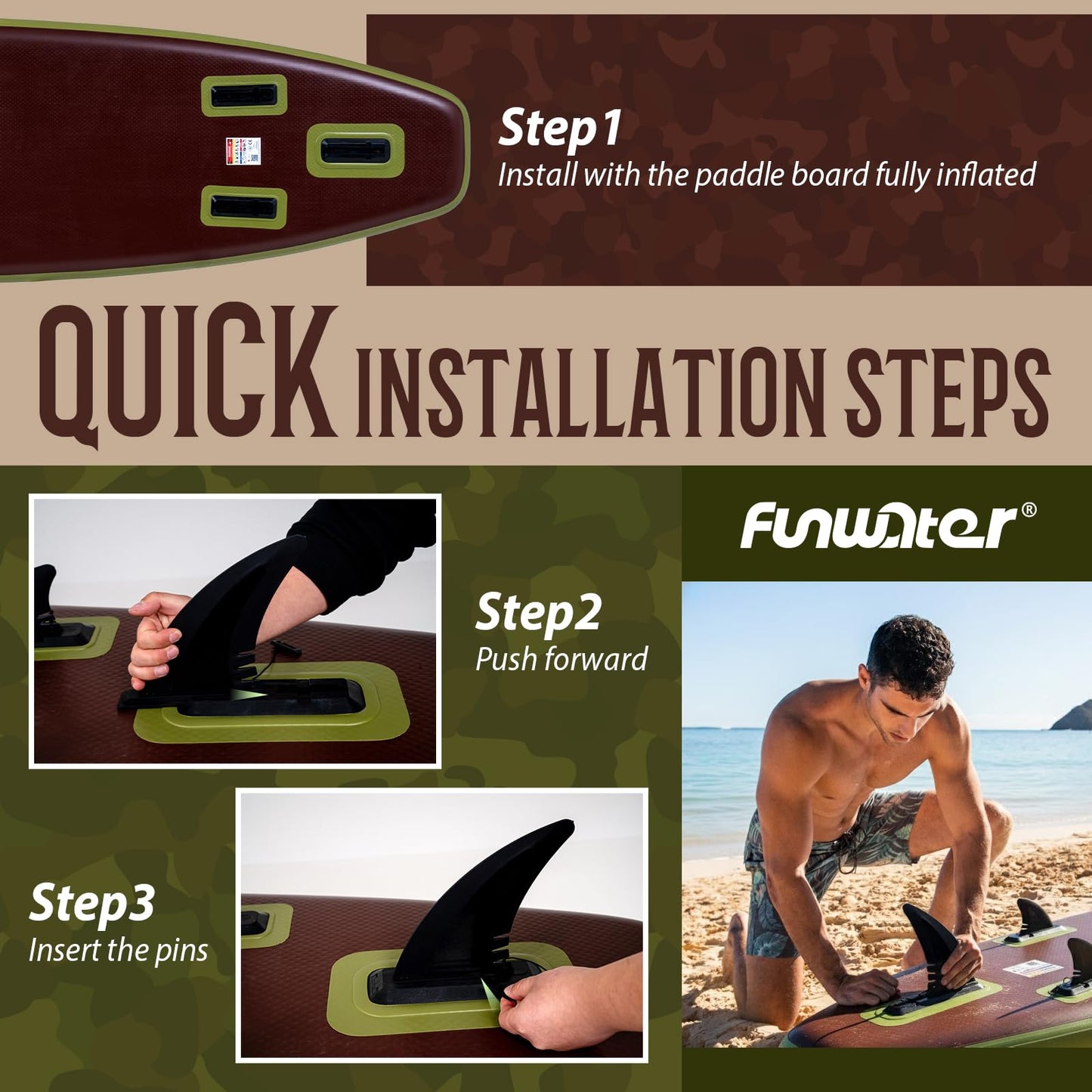 FunWater SUP Inflatable Stand Up Paddle Board Ultra-Light Inflatable Paddleboard with SUP Accessories,Fins,Adjustable Paddle, Pump,Backpack, Leash, Waterproof Phone Bag(Brown)
