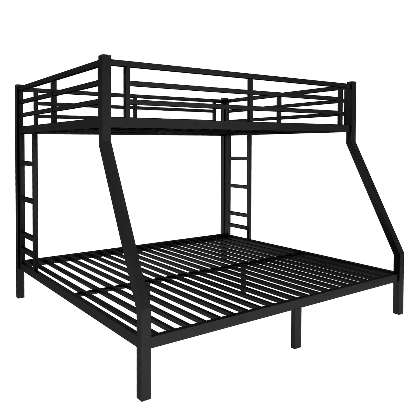 Bellemave Metal Queen Over King Bunk Bed for Adults/Kids,Heavy Duty Adults Bunk Beds with Guardrail & Ladders,Queen Over King Size Bunk Beds for Teens,Black