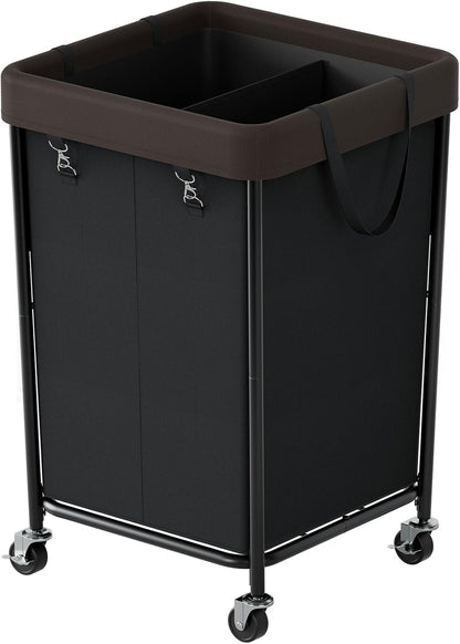 160L 2 Chrislley Laundry Hamper with Wheels, Section Large Laundry Basket with Removable Bag, Steel Frame Dirty Clothes