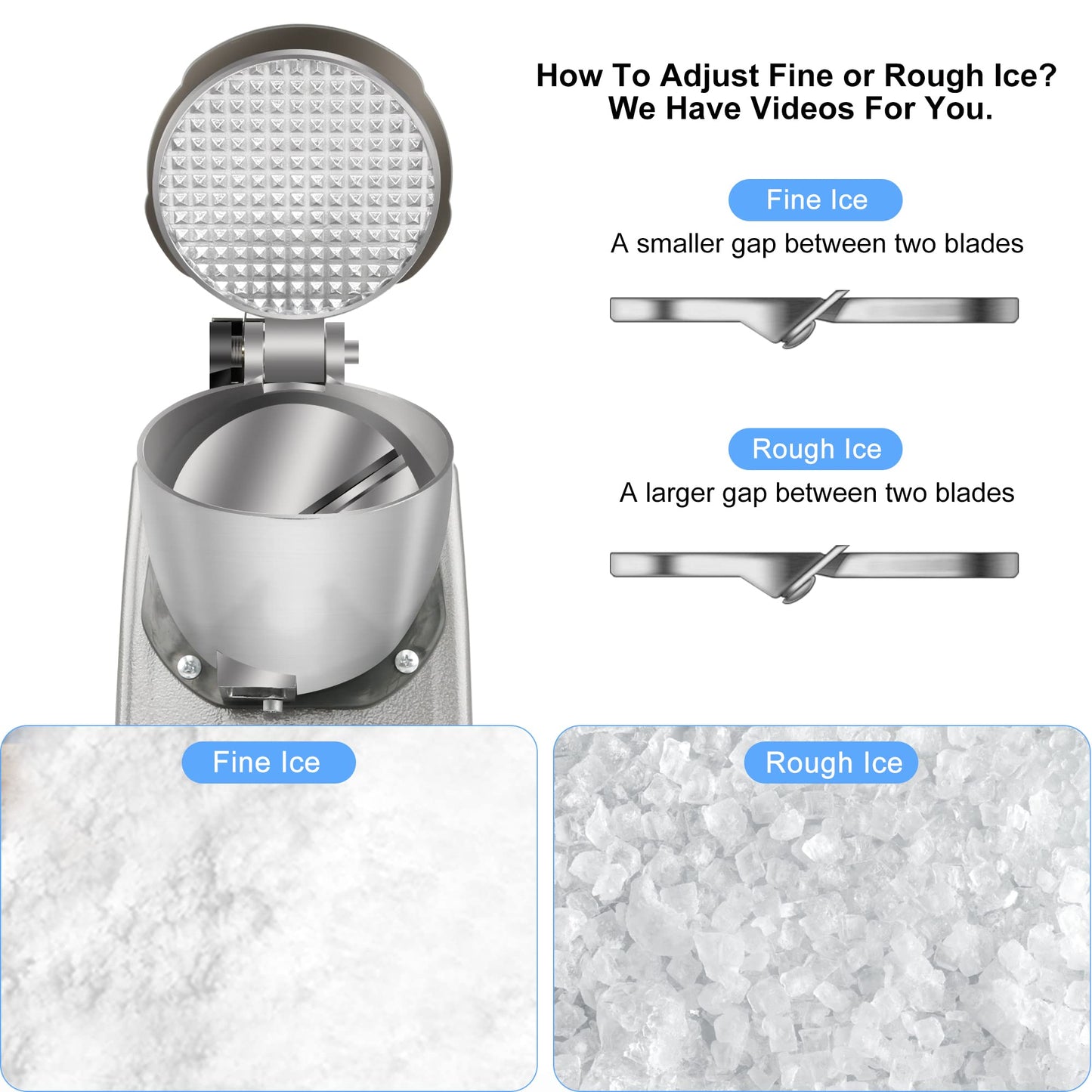KOFOHON Electric Ice Shaver, Shaved Ice Machine, Especially for Home Use Ice Crusher, Dual Stainless Steel Shaving Blades, Double Covers,176lbs per hour,300W/1440rpm,Upgraded Version.