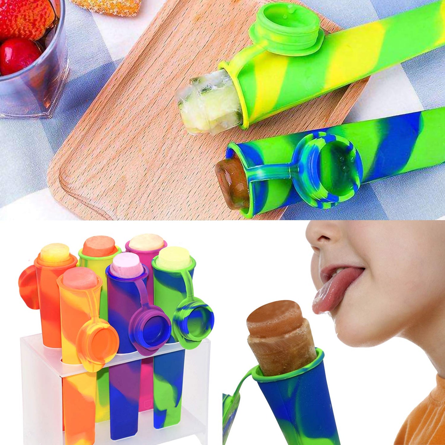 Helpcook Popsicle Molds,6 Pack Silicone Ice Pop Molds,Drip Free Popsicles Molds for Kids,Easy Release Ice Cream Maker Reusable DIY Pop Molds,BPA Free Freezer Tubes with Lids