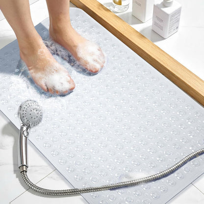 21.5x33.5 Inch Large Shower Mat Clear, Soft Non Slip Shower Mats for Inside Shower with Big Suction Cups Drain Holes