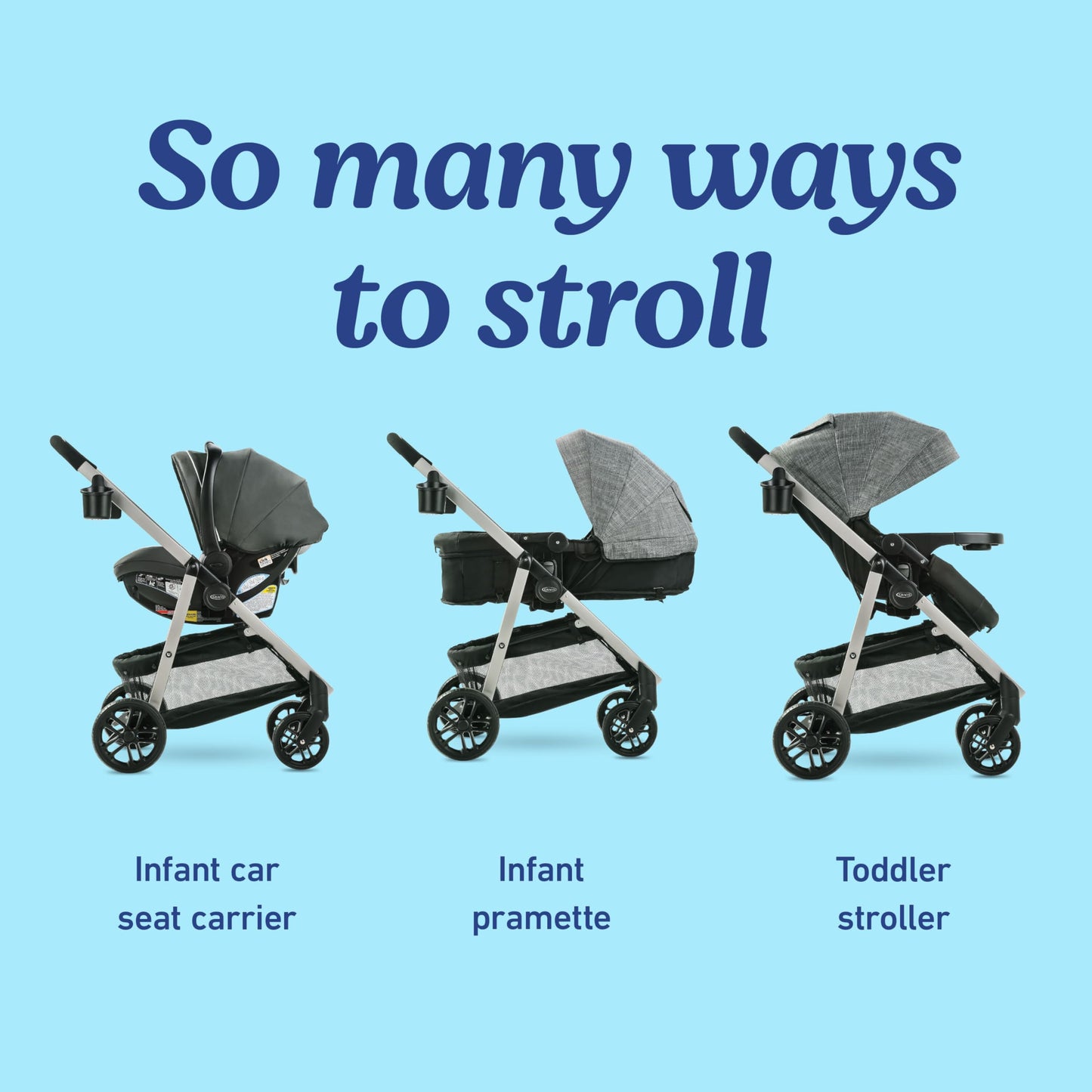 Graco® Redmond Modes Pramette Stroller 3-in-1 Convertible: Car Seat Carrier Infant Pramette to Toddler Stroller with Reversible Seat and One-hand Fold