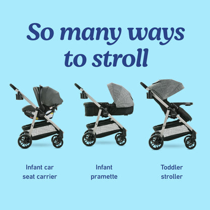 Graco® Redmond Modes Pramette Stroller 3-in-1 Convertible: Car Seat Carrier Infant Pramette to Toddler Stroller with Reversible Seat and One-hand Fold