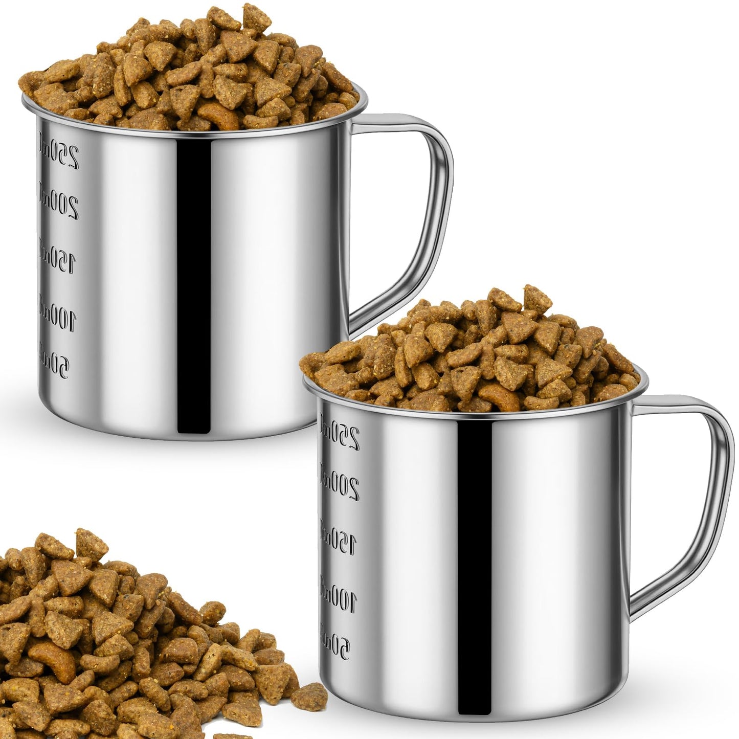 Ashmacdo 2 Pcs Dog Food Scoop 1 Cup,304 Stainless Steel Measuring Cups with Handle Pet Food Scoop Cup Measuring Scoop for Dogs, Cats, Birds & Rabbits – Ideal for Dry Food & Treats (1 CUP)