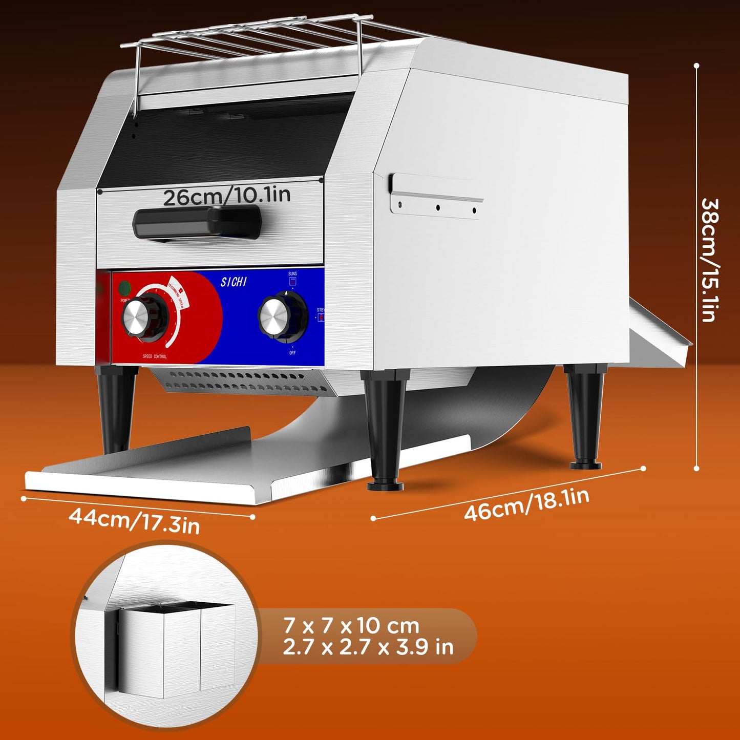 HTTSICHI Commercial Conveyor Toaster w/ 2 Slice Wide Slot, 300 Slice/hour Commercial Toaster w/ 10.1’’ Wide and 3‘’ Opening, Industrial Kitchen Cooking bagel w/Stainless Steel and Heavy Duty