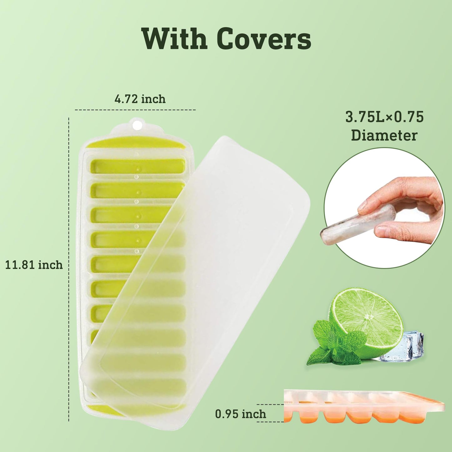 Water Bottle Silicone Ice Cube Tray by Lily's Home - 3-Piece Quick-Freeze Ice Trays with 10 Ice Cube Slots – Silicone Ice Cube Tray Set Makes 30 Ice Cubes, With Lids