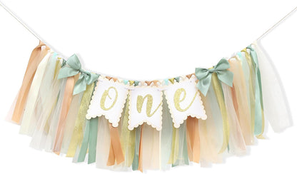 1st Sage Green One High Chair Banner - Simple Birthday Party Decorations,First Birthday Highchair Garland for Cake