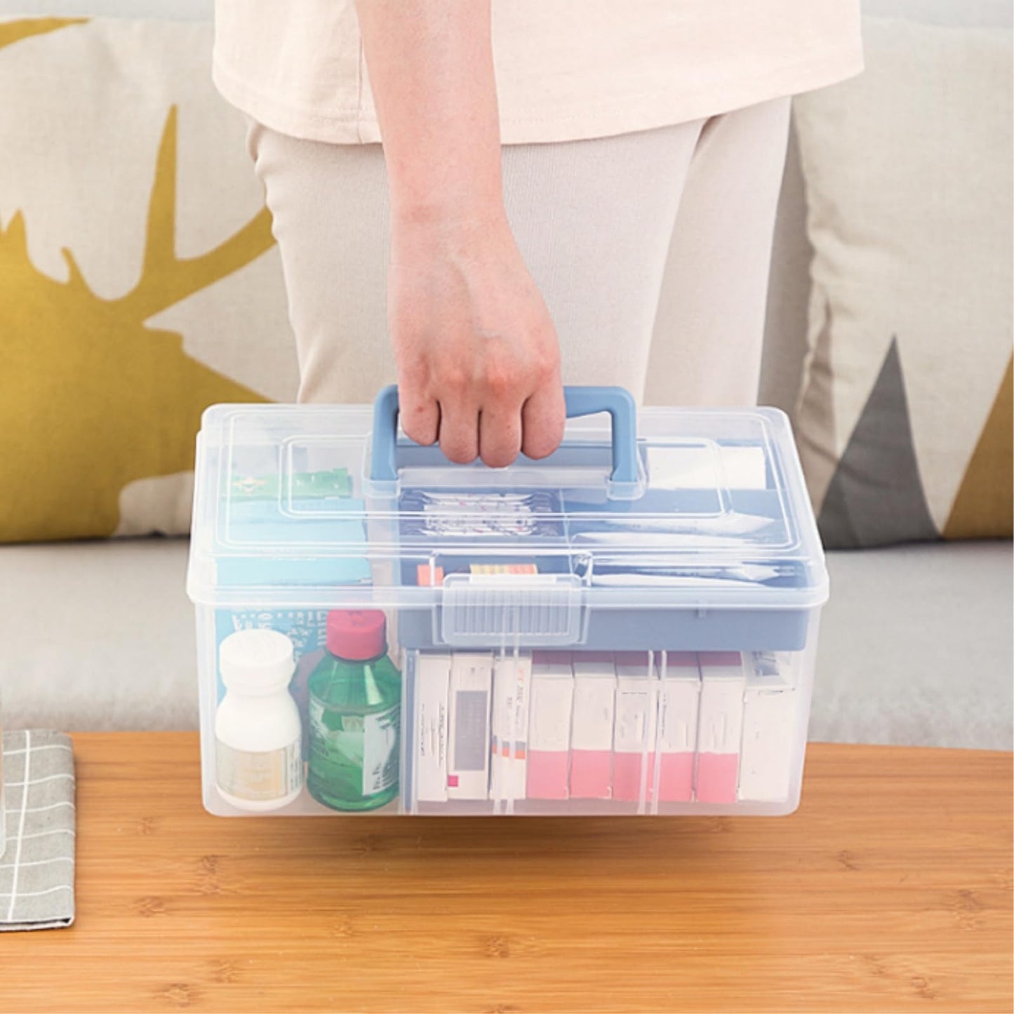Acshio 2 Pack Plastic Dividing Storage Box, 2 Layer Multipurpose Craft Organizer and Storage Box with Removable Tray Handle, Portable Art Supply Container for Bead, Tool, Sewing