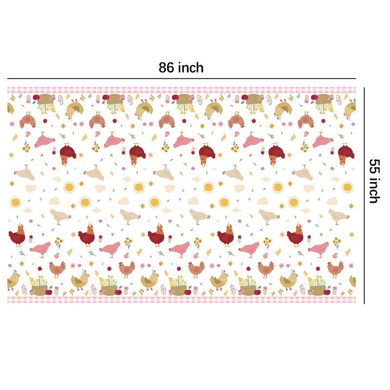 Suhelkit Chicken Party Decorations Tablecloth for Birthday Baby Shower, 3 Pack Farm Animal Barnyard Little Chick Birthday Party Supplies Table Cover, 55in x 86in