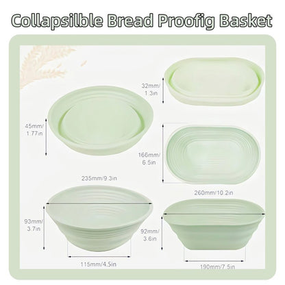 Banneton Bread Proofing Baskets,Silicone Sourdough Bread Baking Supplies, Bread Proofing Baskets for Sourdough, 10" Oval Collapsible Sourdough Baking Basket (Green)