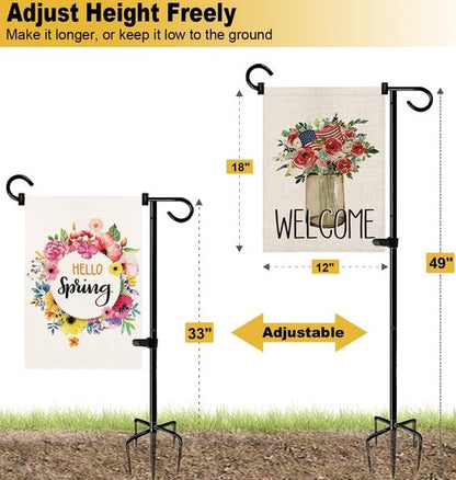Garden Flag Stand Holder by [Brand Name] - 49 Inch Durable Design with 5 Forked Base for 12x18 Signs