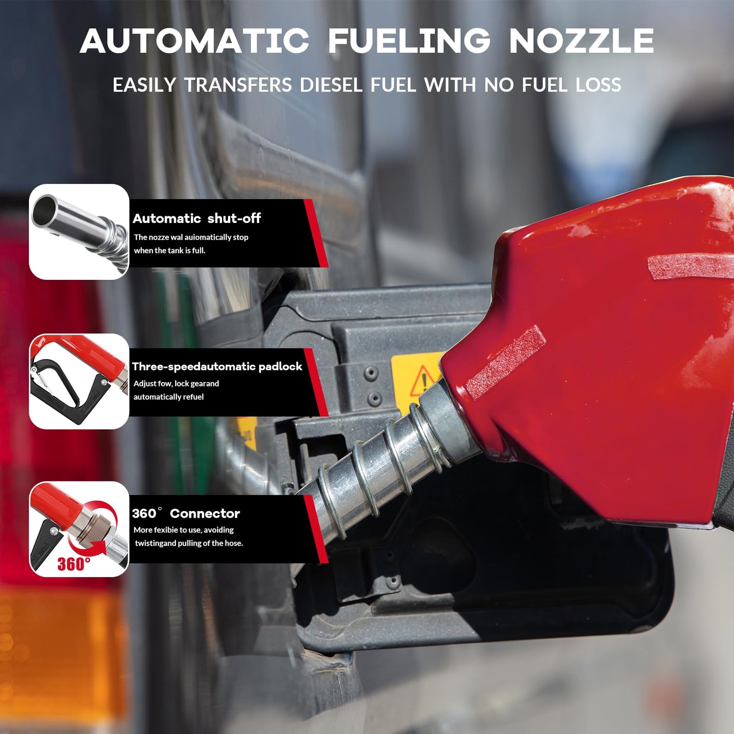 52 Gallon Portable Diesel Fuel Tank with 12V Pump, Auto Shut-Off Nozzle, 15Ft Hose & 360° Swivel, Heavy-Duty HDPE Diesel Transfer Tank for Trucks, Farm, Generator, Construction - Red Box