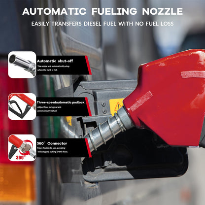 52 Gallon Portable Diesel Fuel Tank with 12V Pump, Auto Shut-Off Nozzle, 15Ft Hose & 360° Swivel, Heavy-Duty HDPE Diesel Transfer Tank for Trucks, Farm, Generator, Construction - Red Box